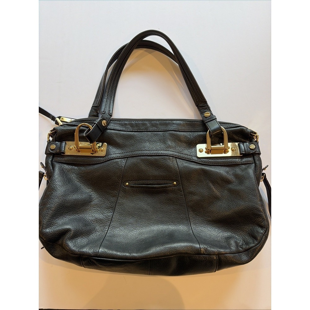 B Makowsky Black Soft Pebble Leather Handbag/Shoulder Bag With Gold Hardware